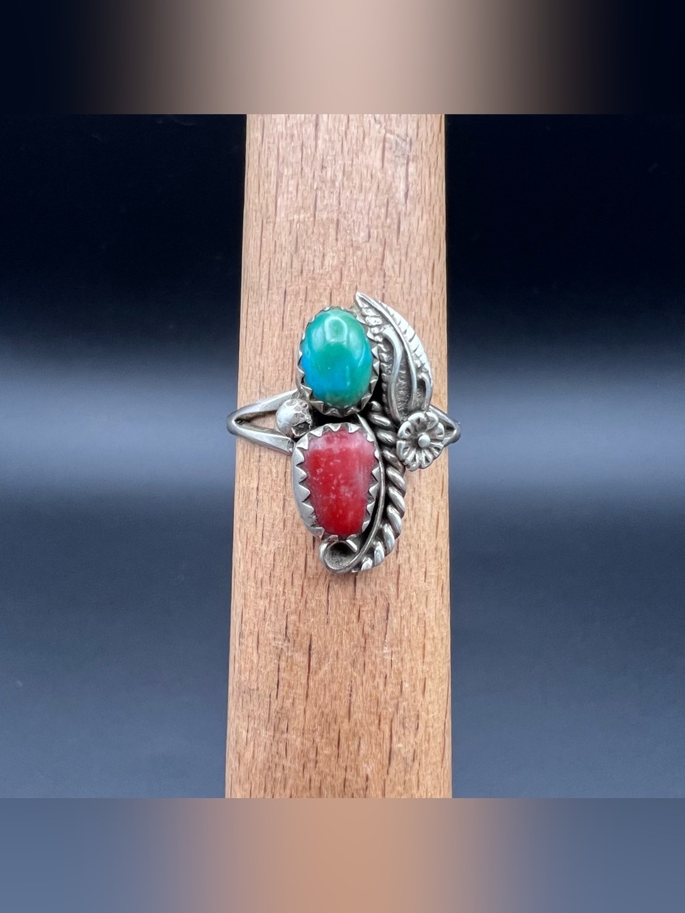 Native American Coral & Turquoise Ring